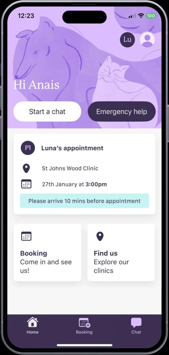 A mobile phone showing the Creature Comforts app